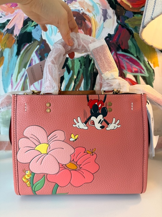 Coach Handbags - Sold Collectible DISNEY X COACH Rogue 25 Leather Mickey Mouse Flower Pink NWT